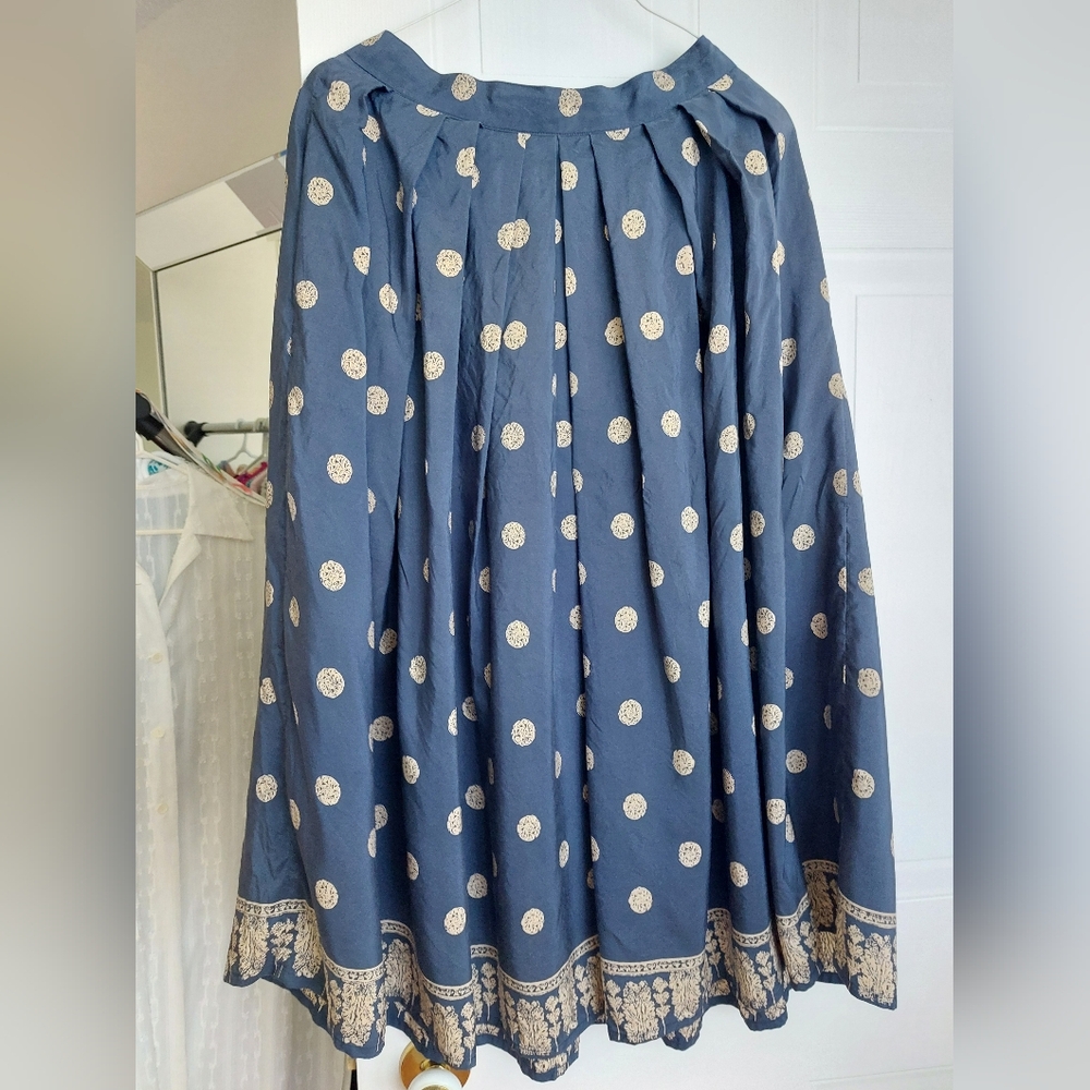Vintage Apriori Escada Blue Gold Polka Dot Silk Skirt - Mother Of Pearls - Small - Picture 6 of 8